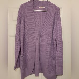 Lavender Women's Open-front Waffle Knit Cardigan Sweater With Pockets Sz Medium